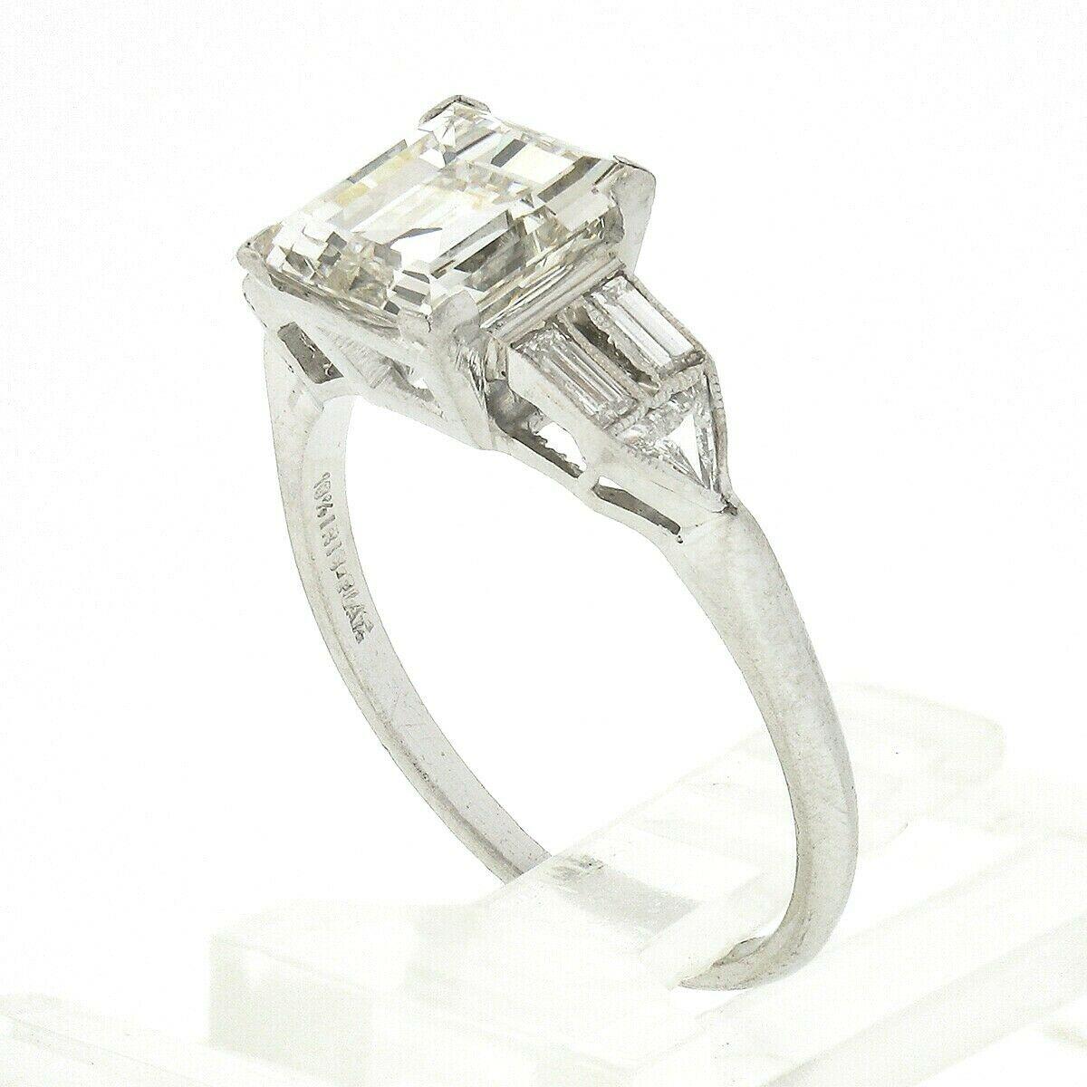 Antique Art Deco Platinum 2.52ctw GIA Square Step Cut Diamond Engagement Ring 5