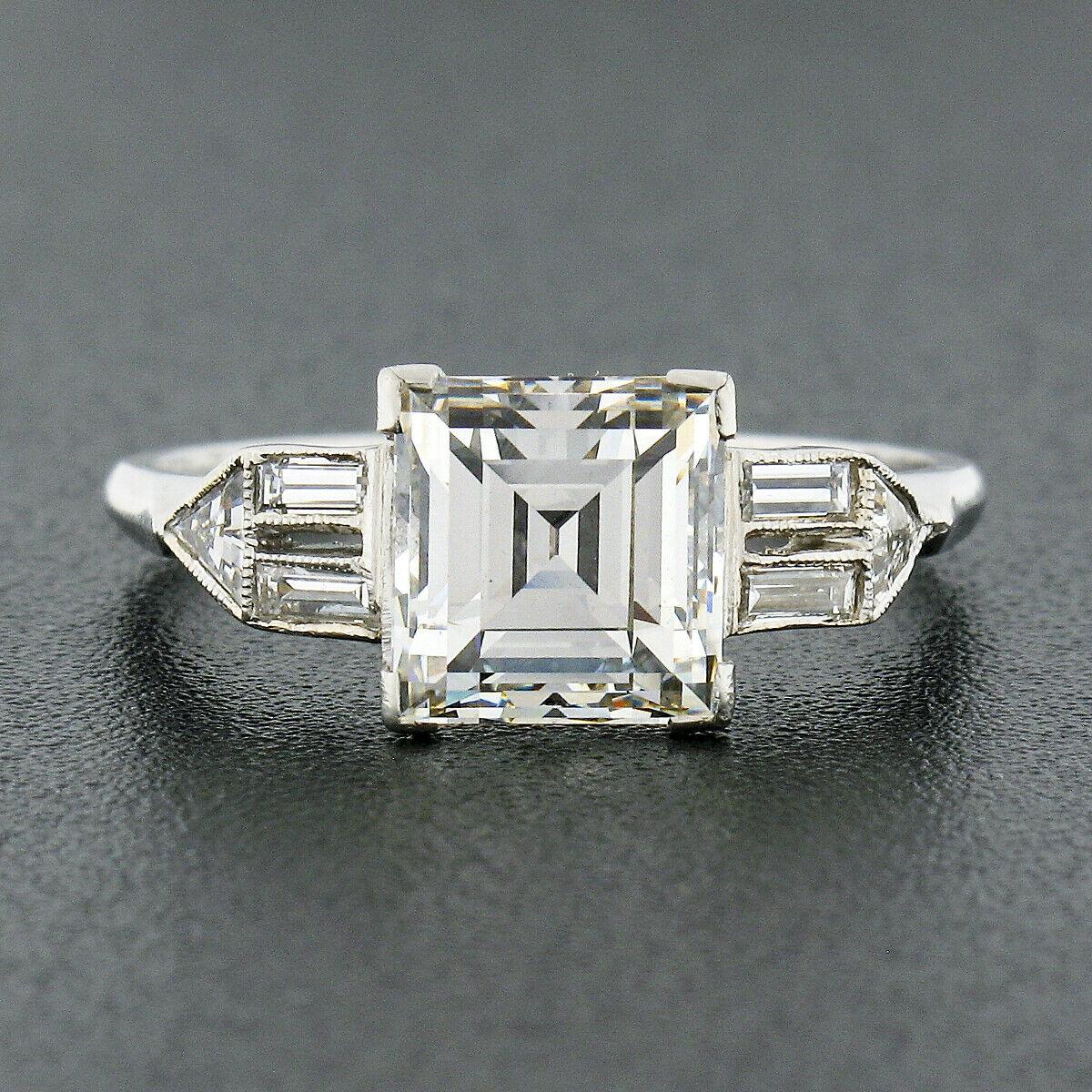 Asscher Cut Antique Art Deco Platinum 2.52ctw GIA Square Step Cut Diamond Engagement Ring