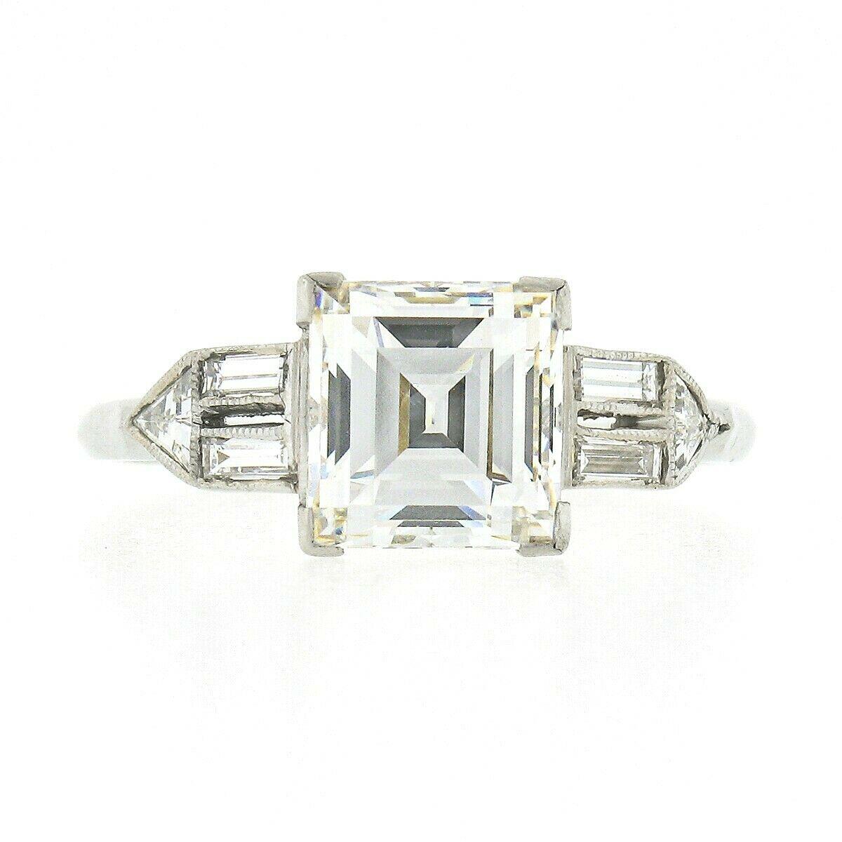 Women's Antique Art Deco Platinum 2.52ctw GIA Square Step Cut Diamond Engagement Ring
