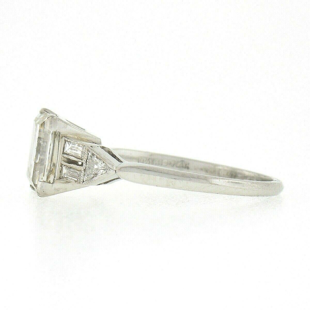 Antique Art Deco Platinum 2.52ctw GIA Square Step Cut Diamond Engagement Ring 2