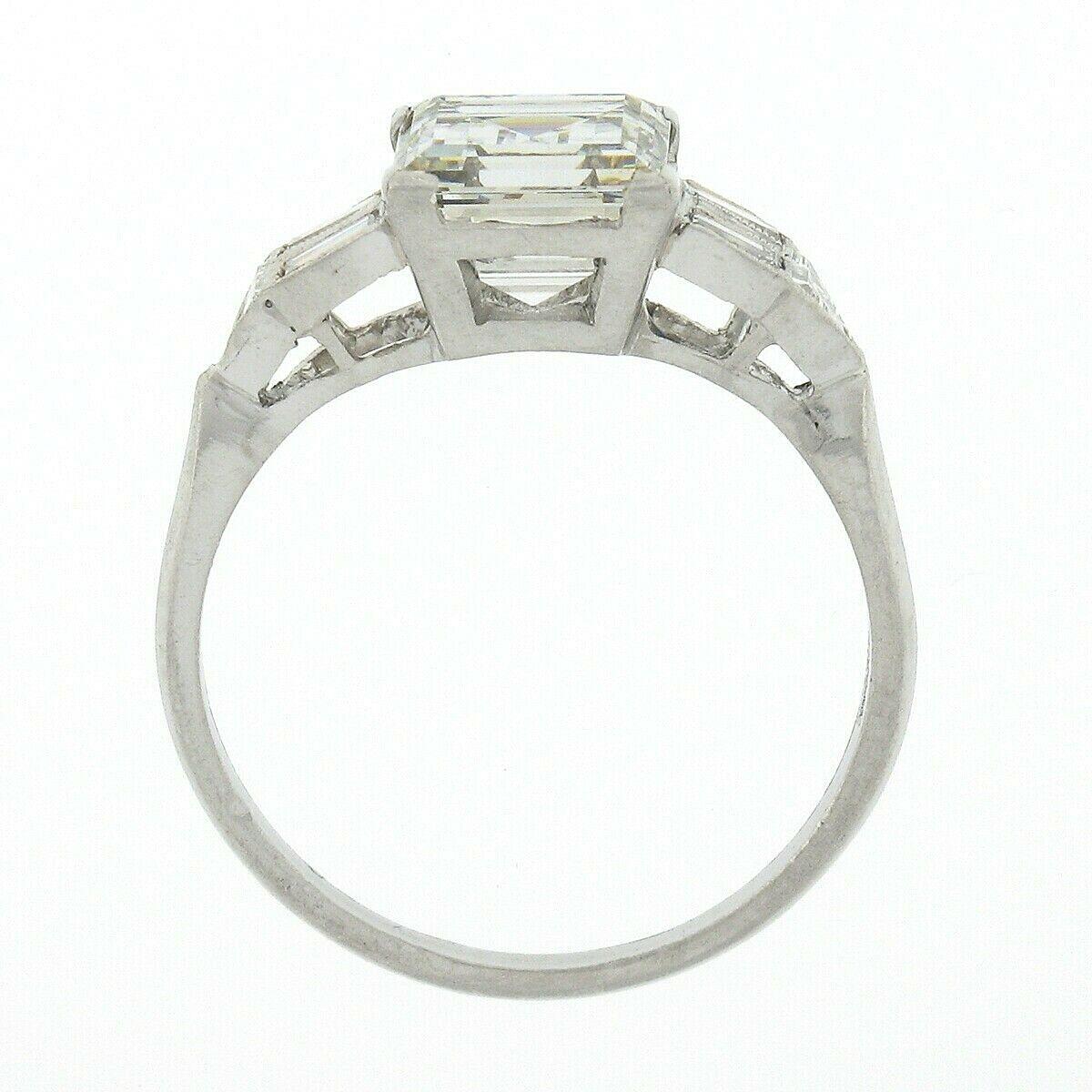 Antique Art Deco Platinum 2.52ctw GIA Square Step Cut Diamond Engagement Ring 4