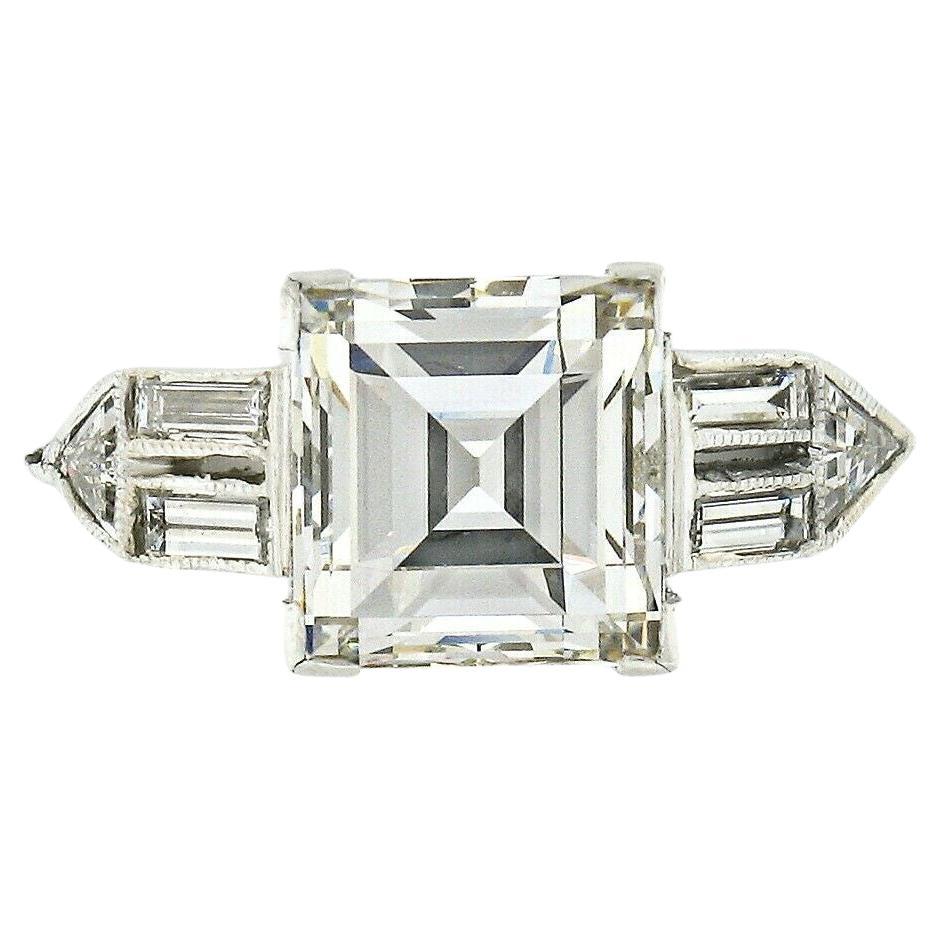 Antique Art Deco Platinum 2.52ctw GIA Square Step Cut Diamond Engagement Ring