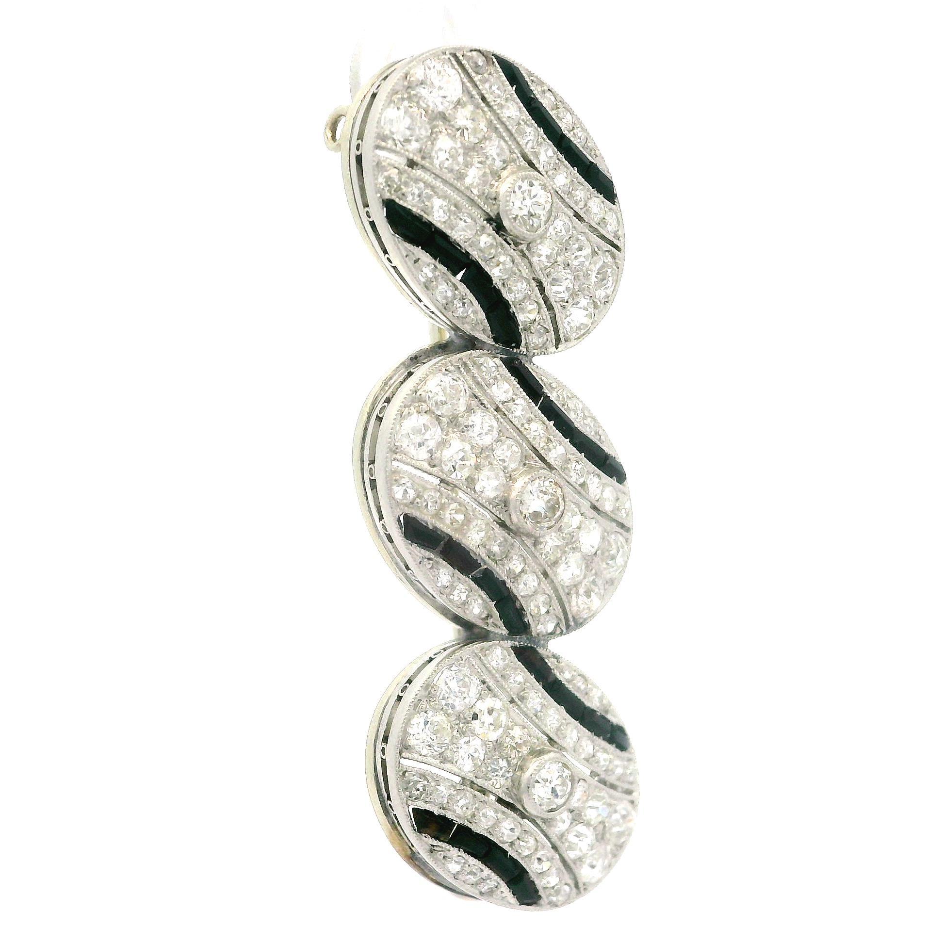 Antique Art Deco Platinum 2.60ctw Diamond & Black Onyx Ring Pin Brooch Set 5