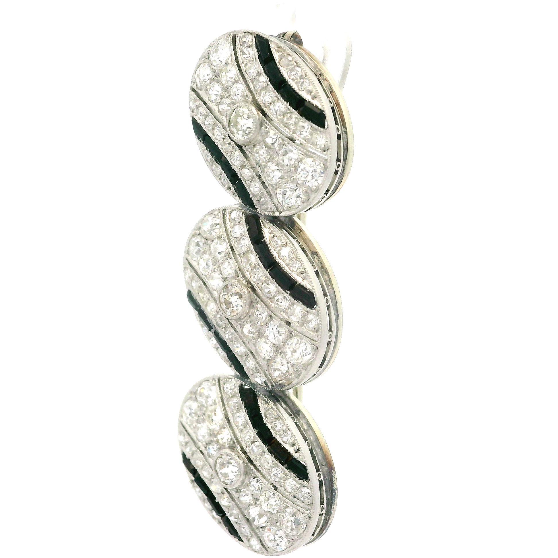 Antique Art Deco Platinum 2.60ctw Diamond & Black Onyx Ring Pin Brooch Set 6