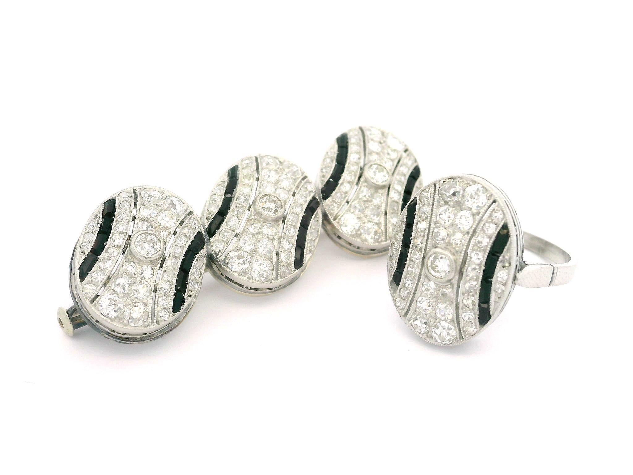 Antique Art Deco Platinum 2.60ctw Diamond & Black Onyx Ring Pin Brooch Set 7