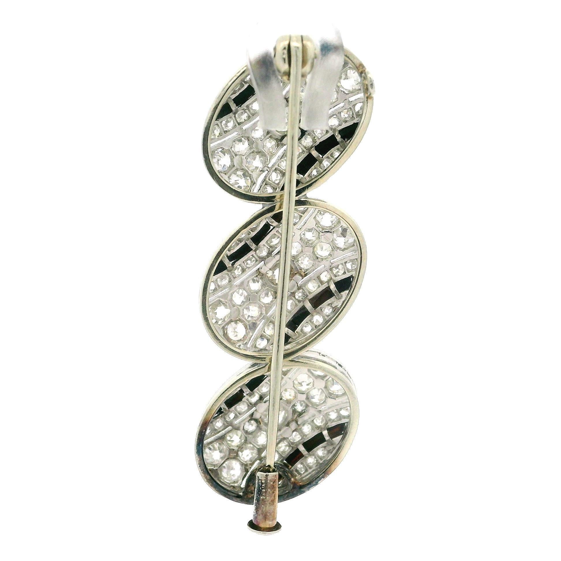 Old European Cut Antique Art Deco Platinum 2.60ctw Diamond & Black Onyx Ring Pin Brooch Set