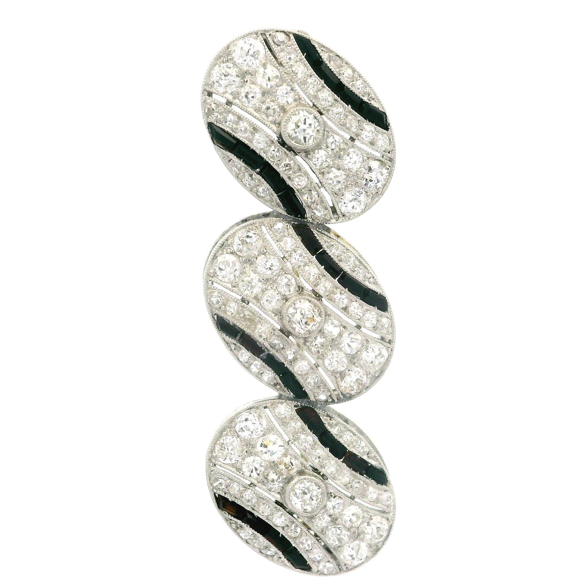 Antique Art Deco Platinum 2.60ctw Diamond & Black Onyx Ring Pin Brooch Set 4