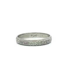 Antique Art Deco Platinum 2.7mm Grooved Floral Section Eternity Band Sz 4.5