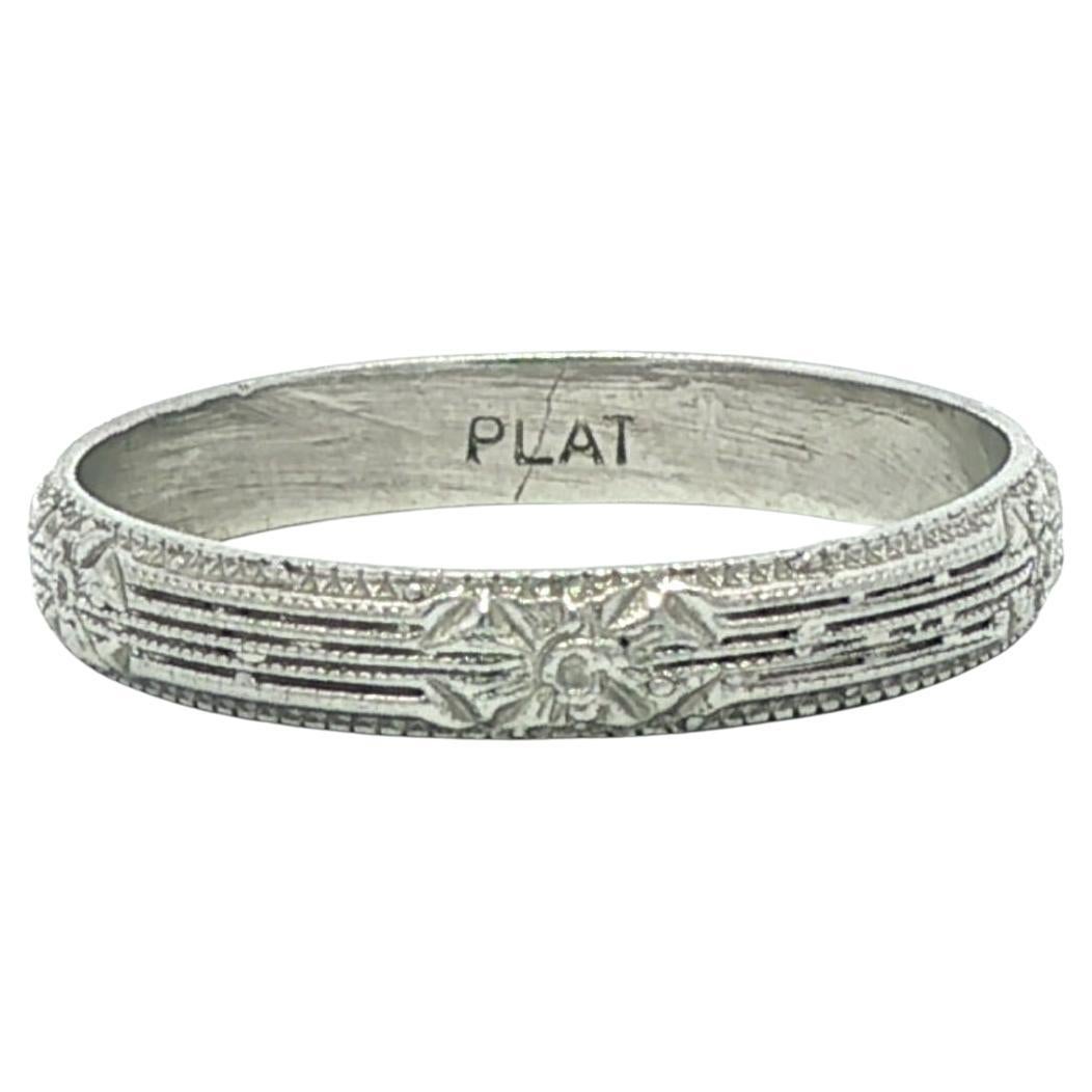 Antike Art Deco Platin 2,7 mm gerillt floralen Abschnitt Eternity Band Sz 4,5