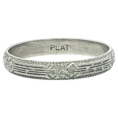 Antike Art Deco Platin 2,7 mm gerillt floralen Abschnitt Eternity Band Sz 4,5