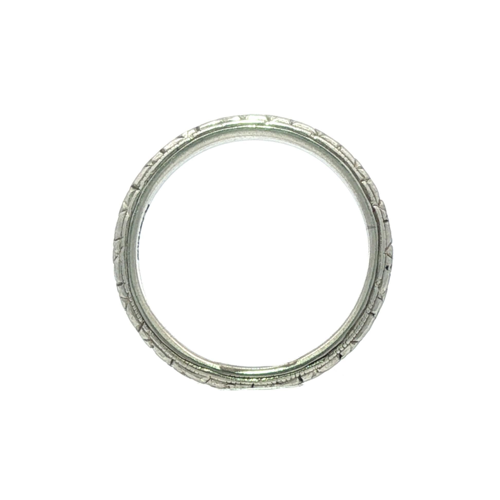 Antike Art Deco Platin 2mm Blumenmuster Eternity Band Ring Größe 4,5 (Art déco) im Angebot