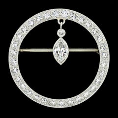 Antique Art Deco Platinum 3.09ct Pave Diamond w/ Dangle Circle Wreath Pin Brooch