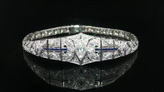 Antique Art Deco Platinum 3.25ctw Diamond & Sapphire Fancy Statement Bracelet
