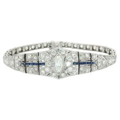 Arte Antiques Platinum 3.25ctw Diamond & Sapphire Fancy Statement Bracelet