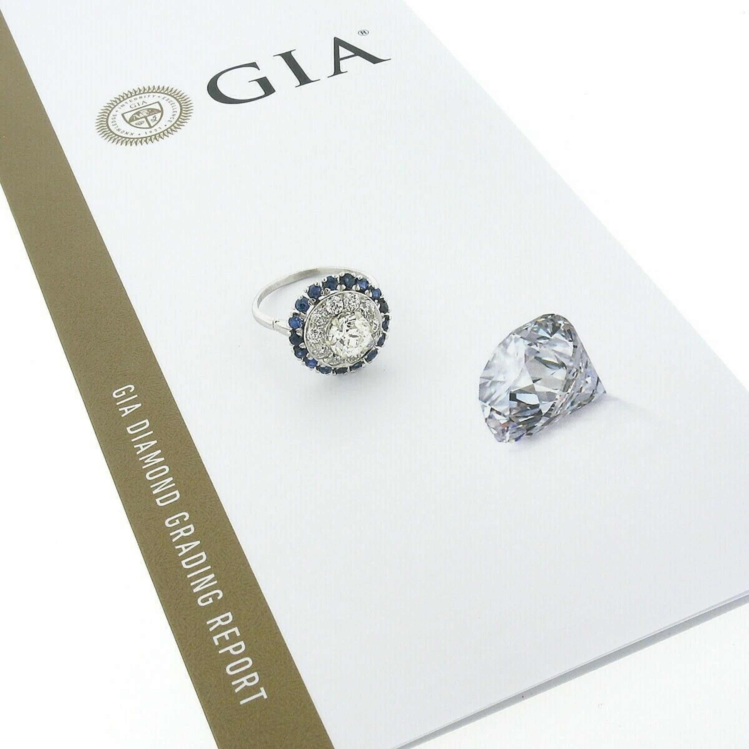 Antique Art Deco Platinum 3.34ctw GIA European Diamond Sapphire Engagement Ring For Sale 5