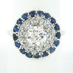 Antique Art Deco Platinum 3.34ctw GIA European Diamond Sapphire Engagement Ring