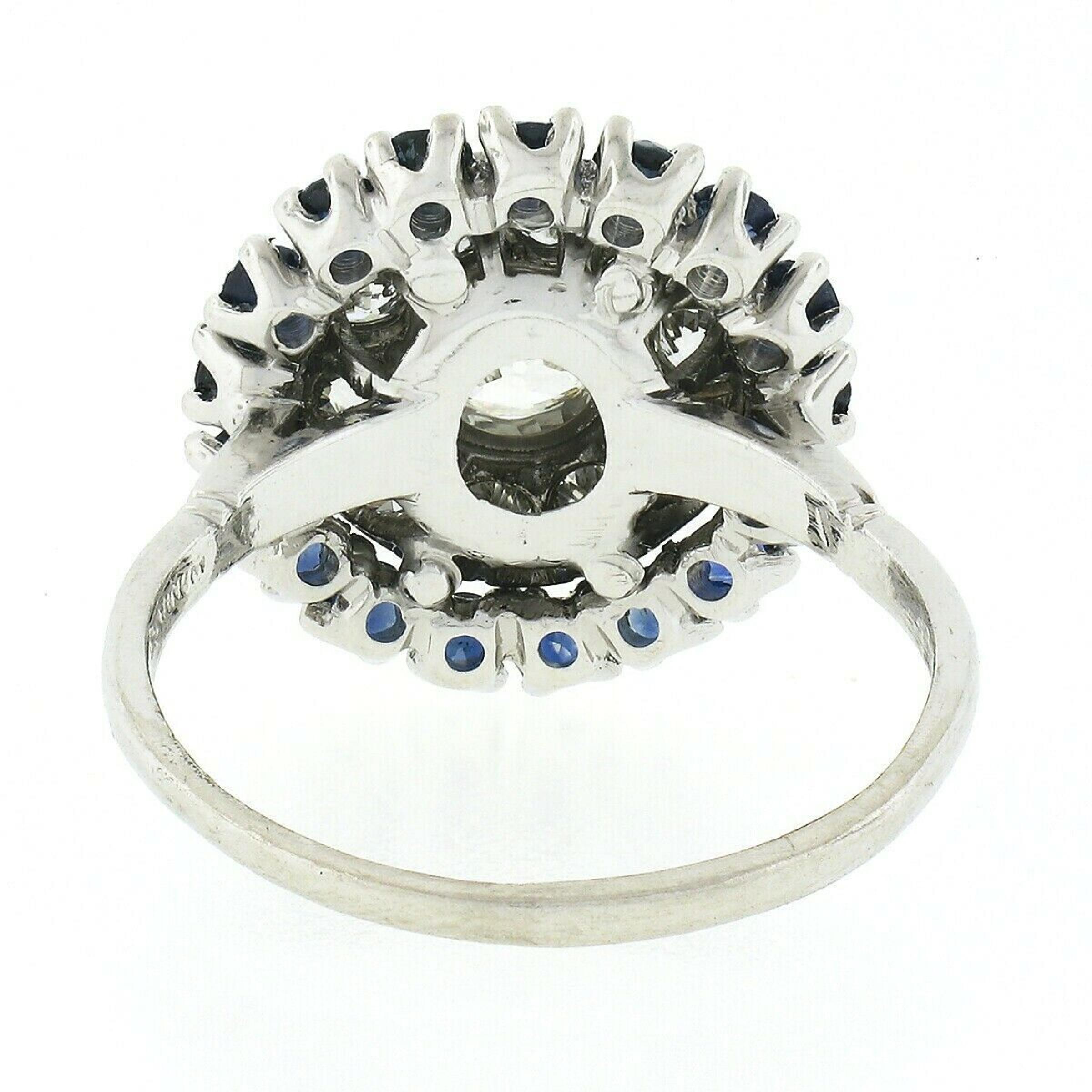 Bague de fiançailles Art déco ancienne en platine avec diamants européens de 3,34 carats certifiés GIA et saphir en vente 2