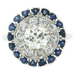 Retro Art Deco Platinum 3.34ctw GIA European Diamond Sapphire Engagement Ring
