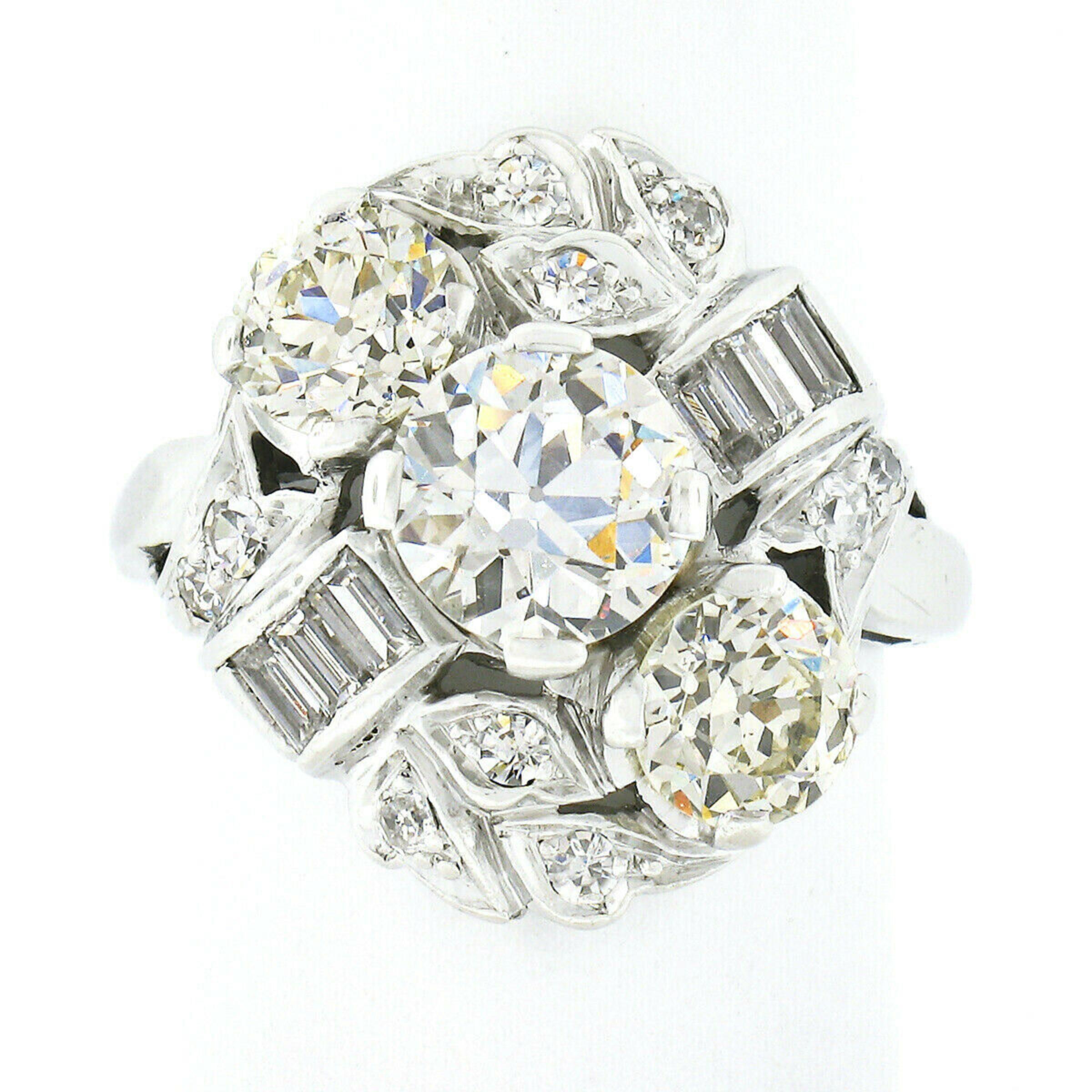 Antique Art Deco Platinum 3.35ctw GIA European Diamond Engagement Cocktail Ring In Good Condition In Montclair, NJ