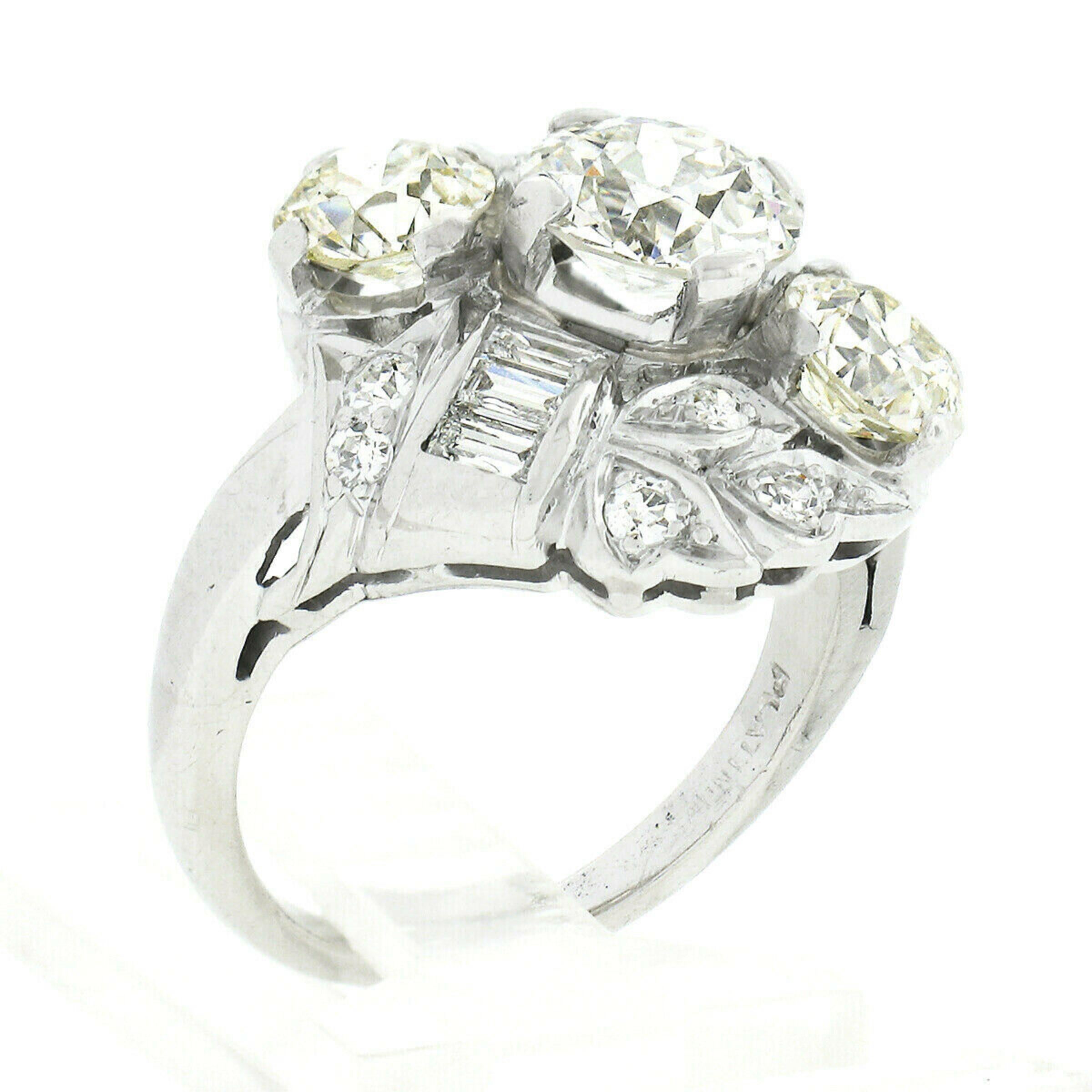 Women's Antique Art Deco Platinum 3.35ctw GIA European Diamond Engagement Cocktail Ring