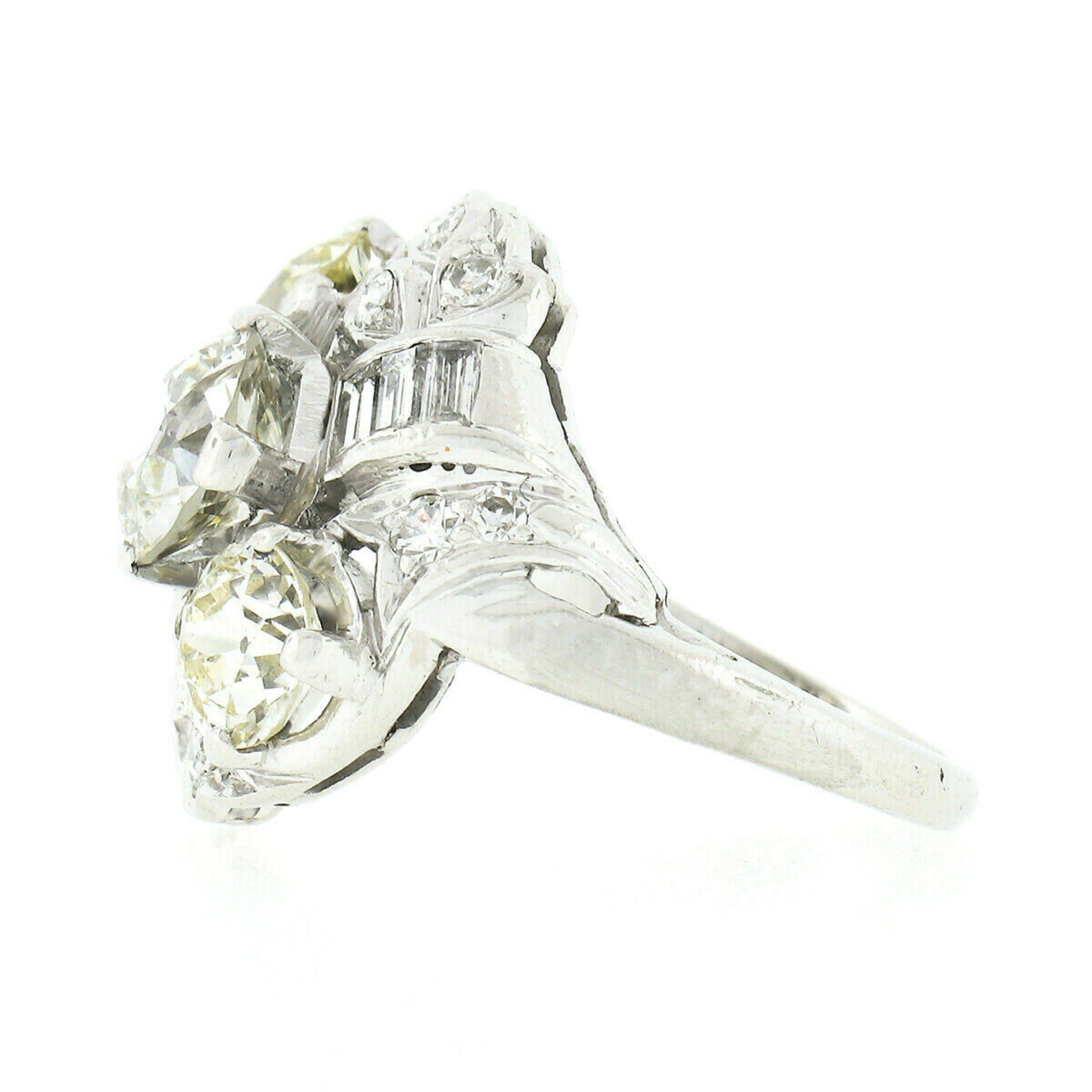 Antique Art Deco Platinum 3.35ctw GIA European Diamond Engagement Cocktail Ring 1