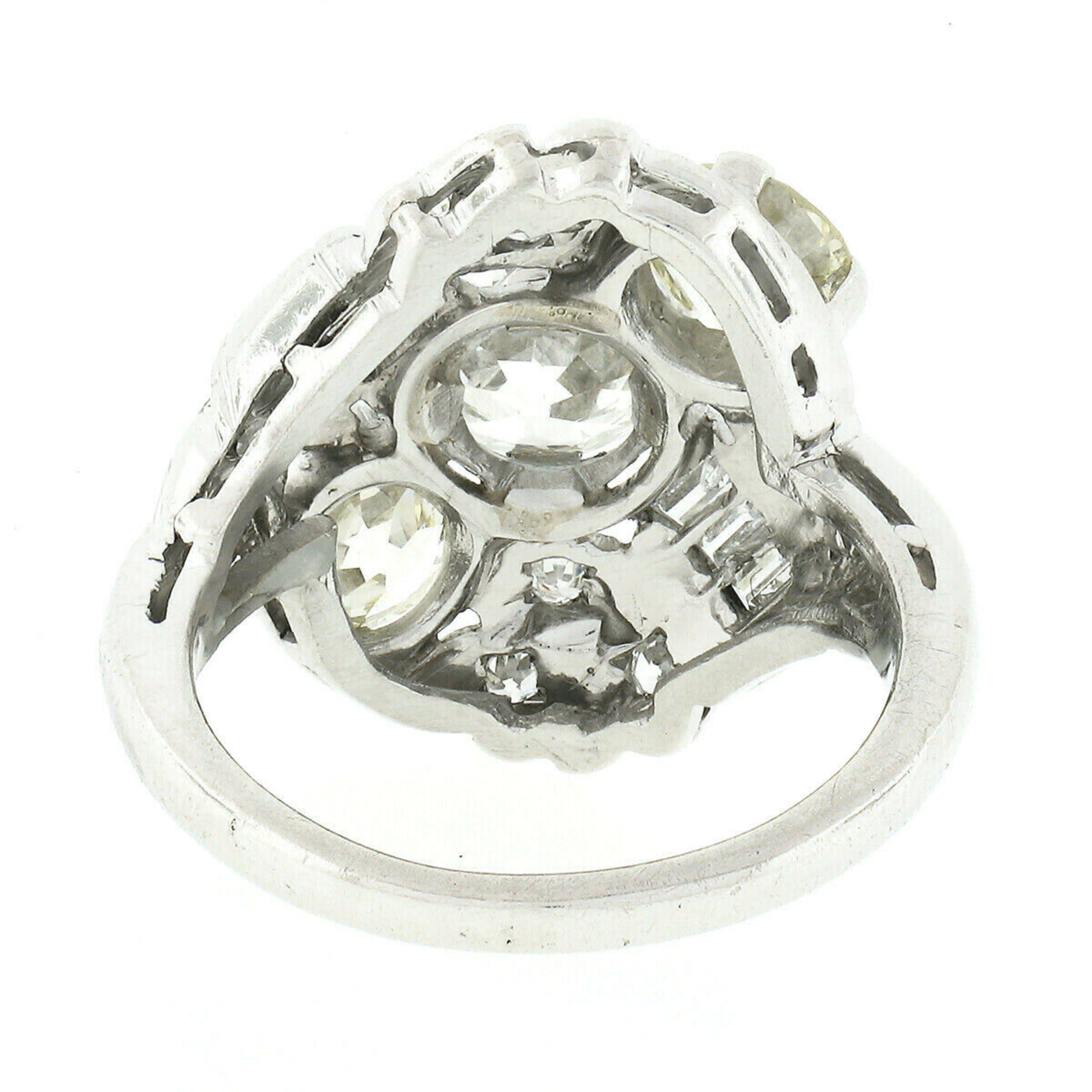 Antique Art Deco Platinum 3.35ctw GIA European Diamond Engagement Cocktail Ring 3