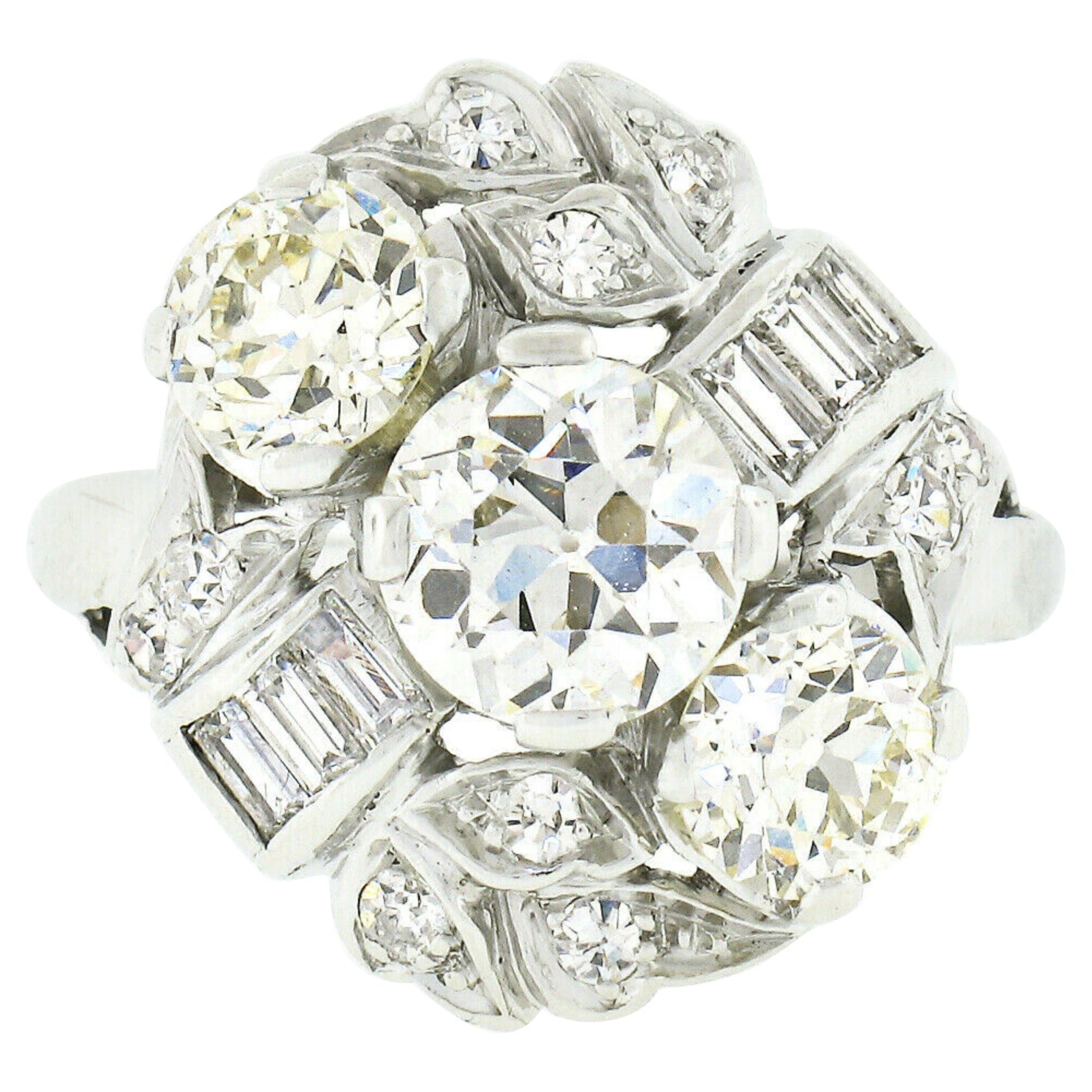 Antiker Art Deco Platin Verlobungsring mit 3,35 Karat GIA europäischem Diamant