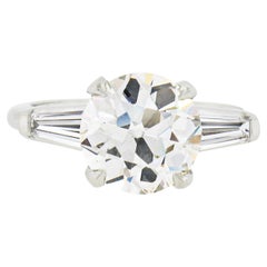 Antique Art Deco Platinum 3.45ct GIA European Diamond 
Baguette Engagement Ring