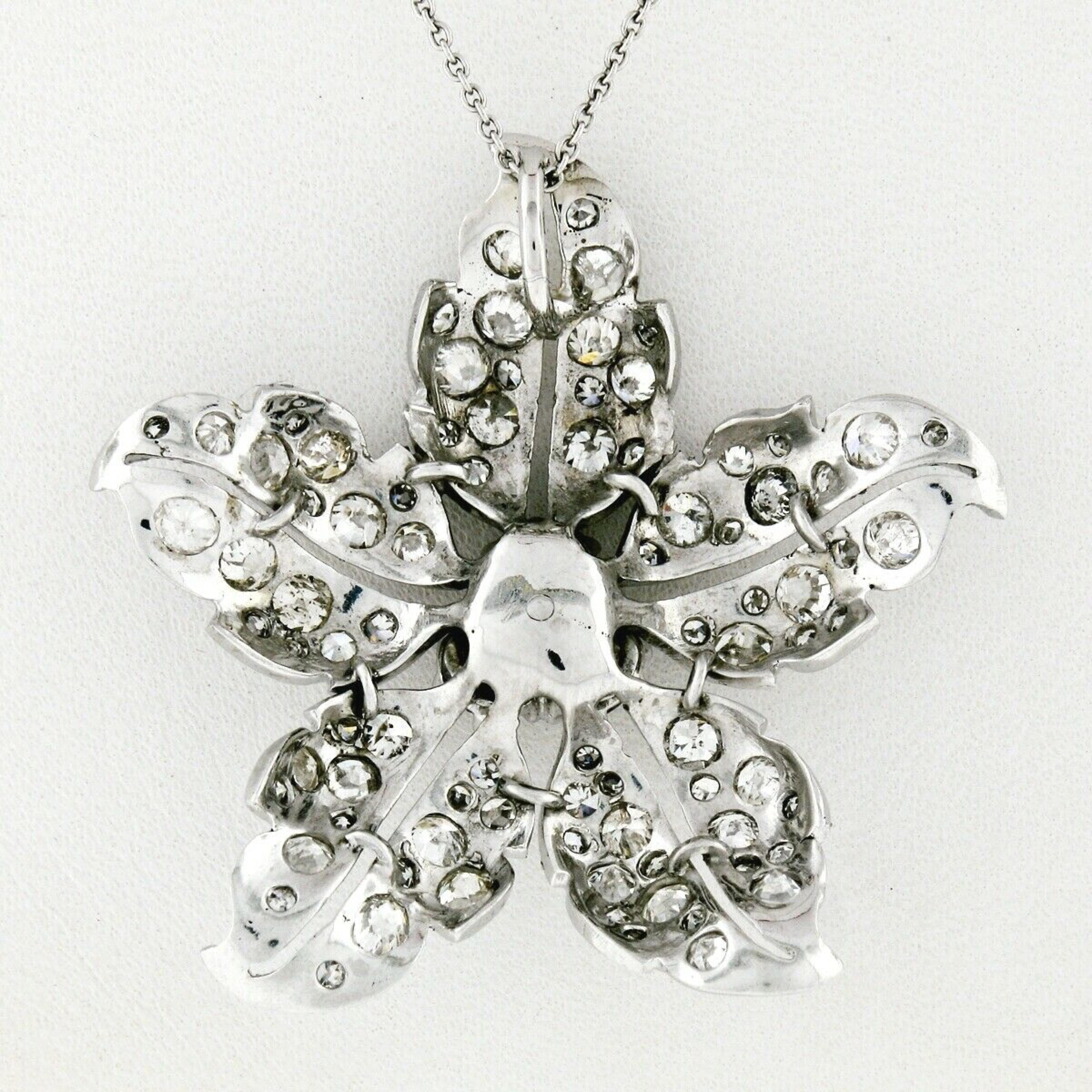 Women's Antique Art Deco Platinum 3.5ct Fancy Brown European Diamond Flower Leaf Pendant