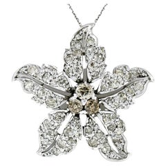 Antique Art Deco Platinum 3.5ct Fancy Brown European Diamond Flower Leaf Pendant