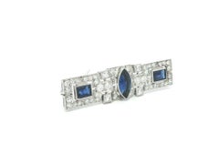 Antique Art Deco Platinum 3.6ctw GIA Sapphire French Cut Diamond Bar Pin Brooch