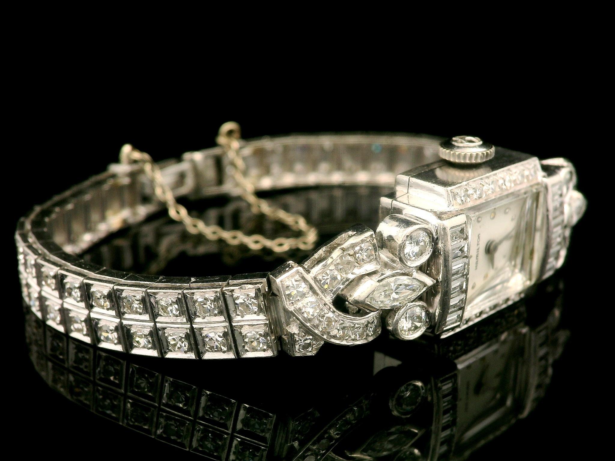 Antiguo Art Decó Platino 3.72ctw Antiguo Diamante Fantasía Reloj Pulsera en venta 5