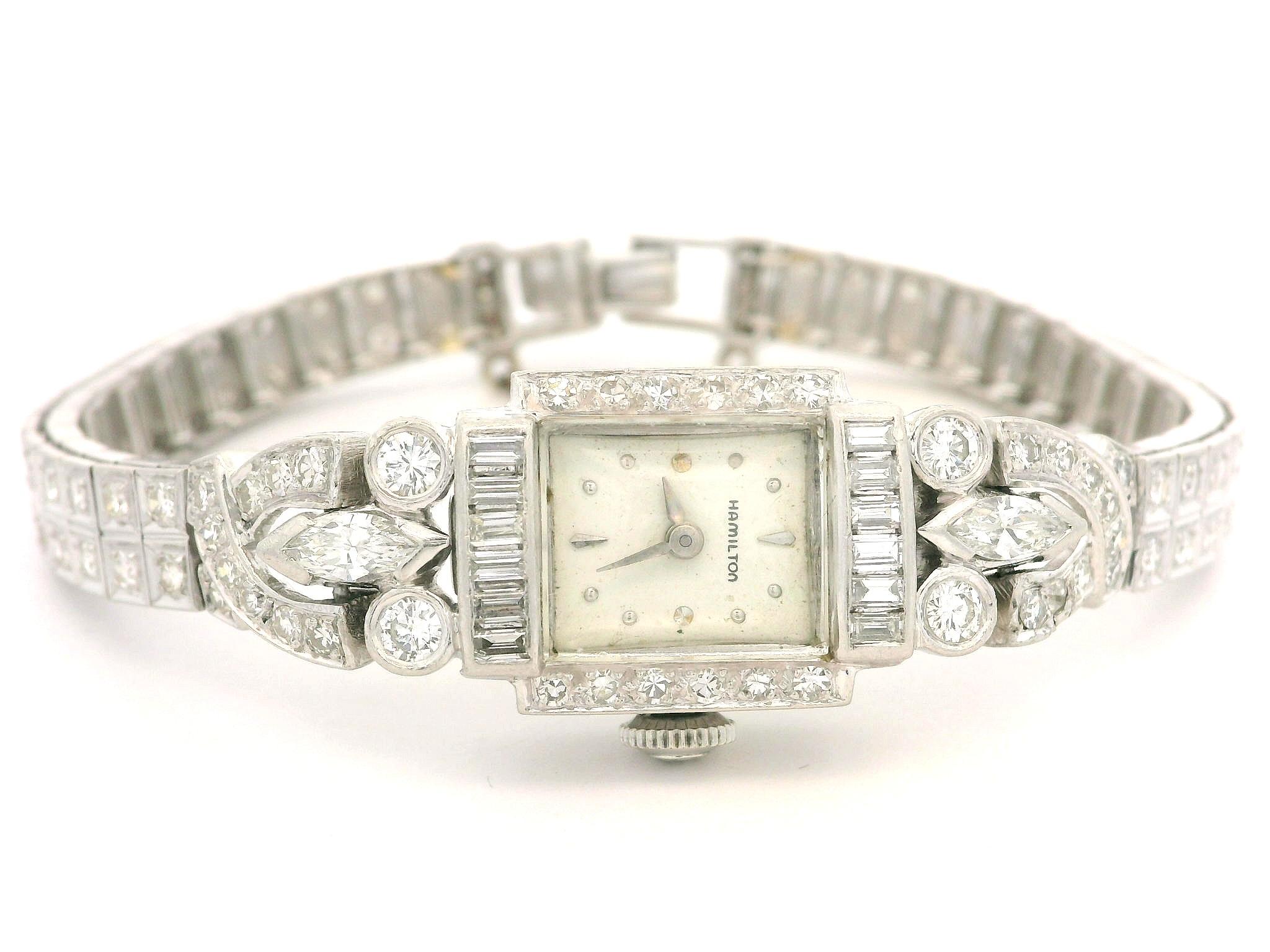 Antikes Art Deco Platin 3,72ctw Old Diamond Fancy Armbanduhr-Armbanduhr-Armband Damen im Angebot
