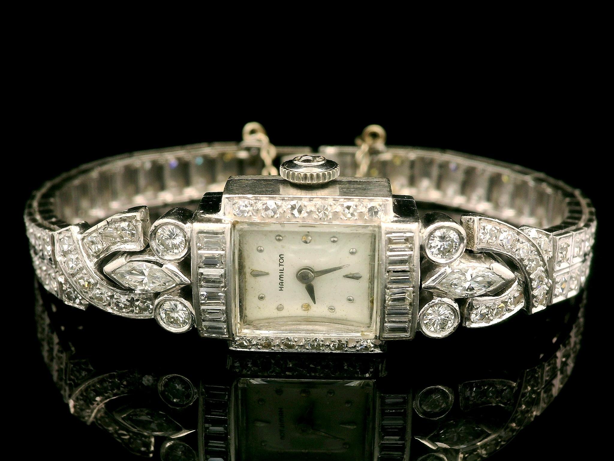 Antiguo Art Decó Platino 3.72ctw Antiguo Diamante Fantasía Reloj Pulsera en venta 2