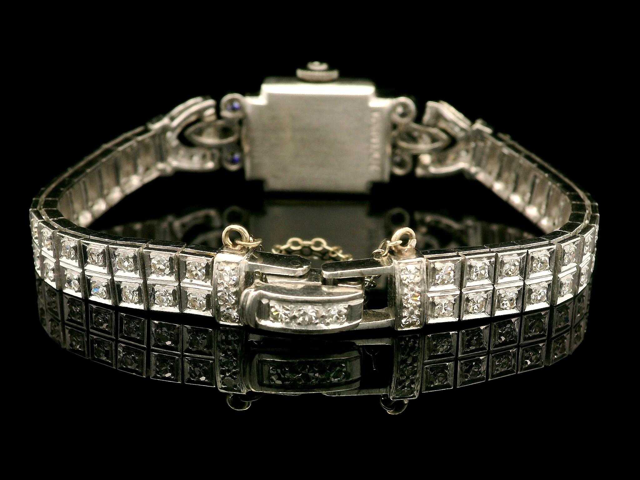 Antiguo Art Decó Platino 3.72ctw Antiguo Diamante Fantasía Reloj Pulsera en venta 4