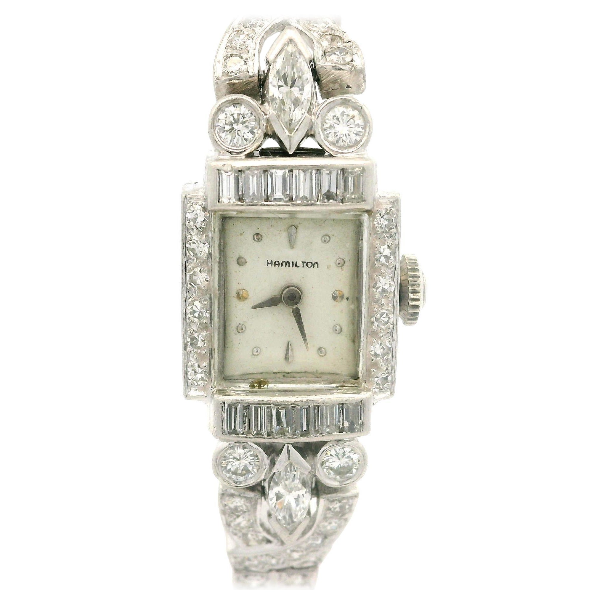 Antikes Art Deco Platin 3,72ctw Old Diamond Fancy Armbanduhr-Armbanduhr-Armband