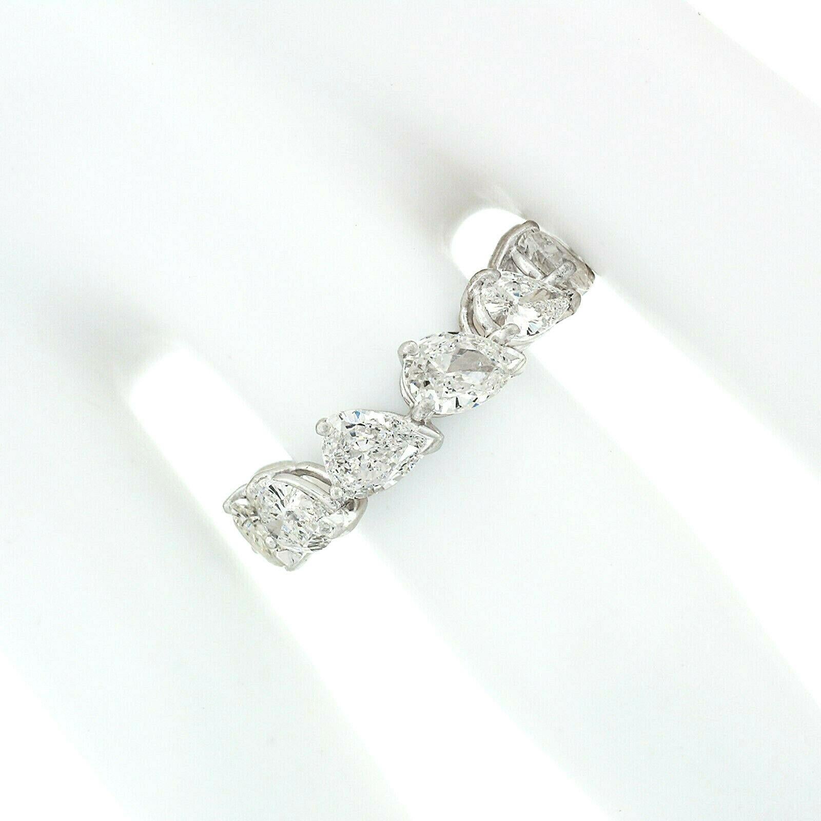 Art Deco Antique Platinum 3.85 Carat 11 Pear Cut Diamond Eternity Wedding Band Ring