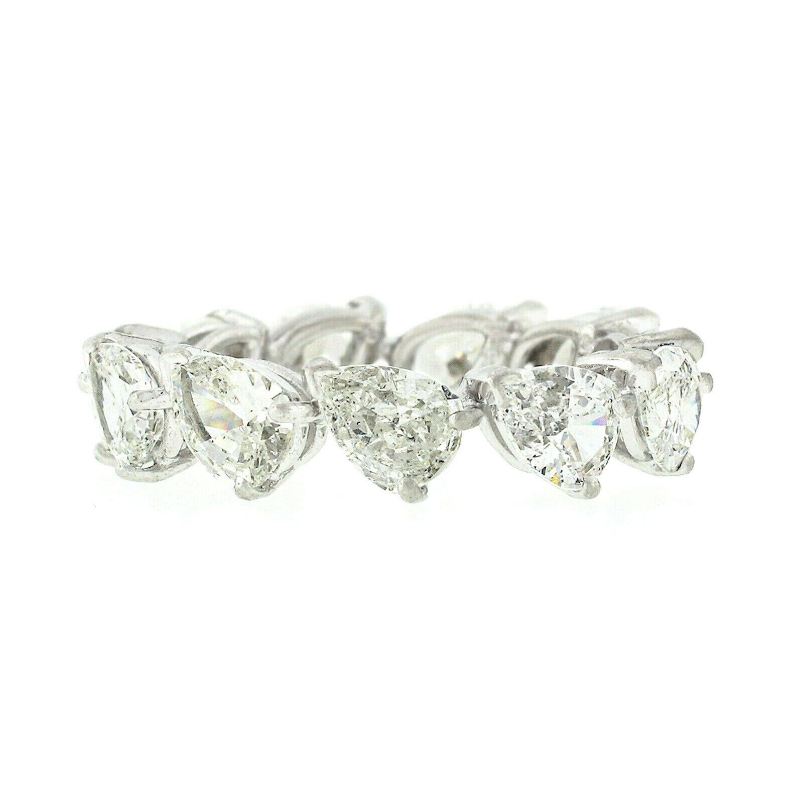 Antique Platinum 3.85 Carat 11 Pear Cut Diamond Eternity Wedding Band Ring In Good Condition In Montclair, NJ
