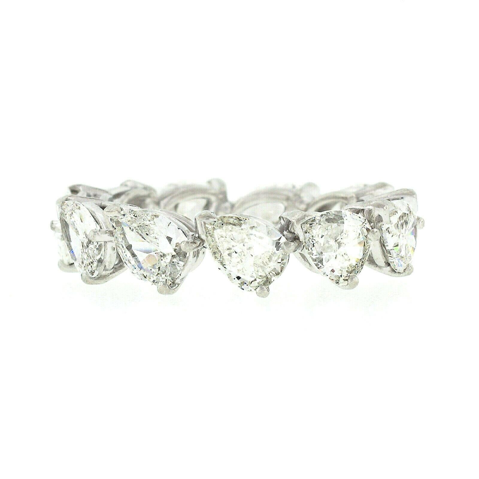 Antique Platinum 3.85 Carat 11 Pear Cut Diamond Eternity Wedding Band Ring 4