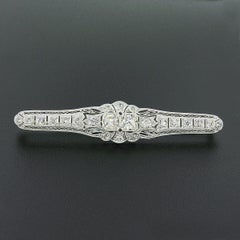 Antique Art Deco Platinum 4.04ctw Old European Diamond Filigree Bar Pin Brooch