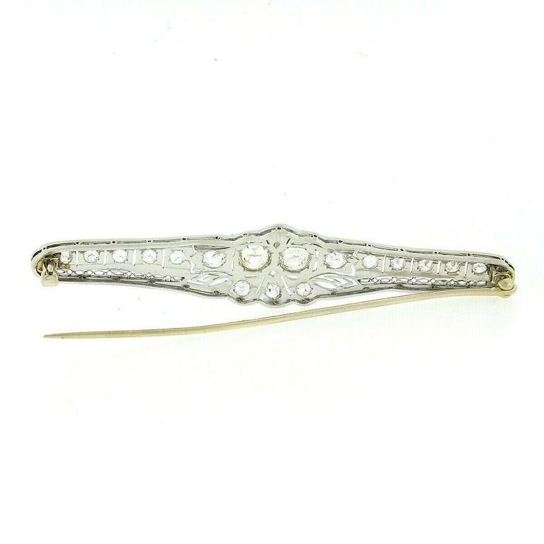 Antique Art Deco Platinum 4.04ctw Old European Diamond Filigree Bar Pin Brooch In Good Condition For Sale In Montclair, NJ