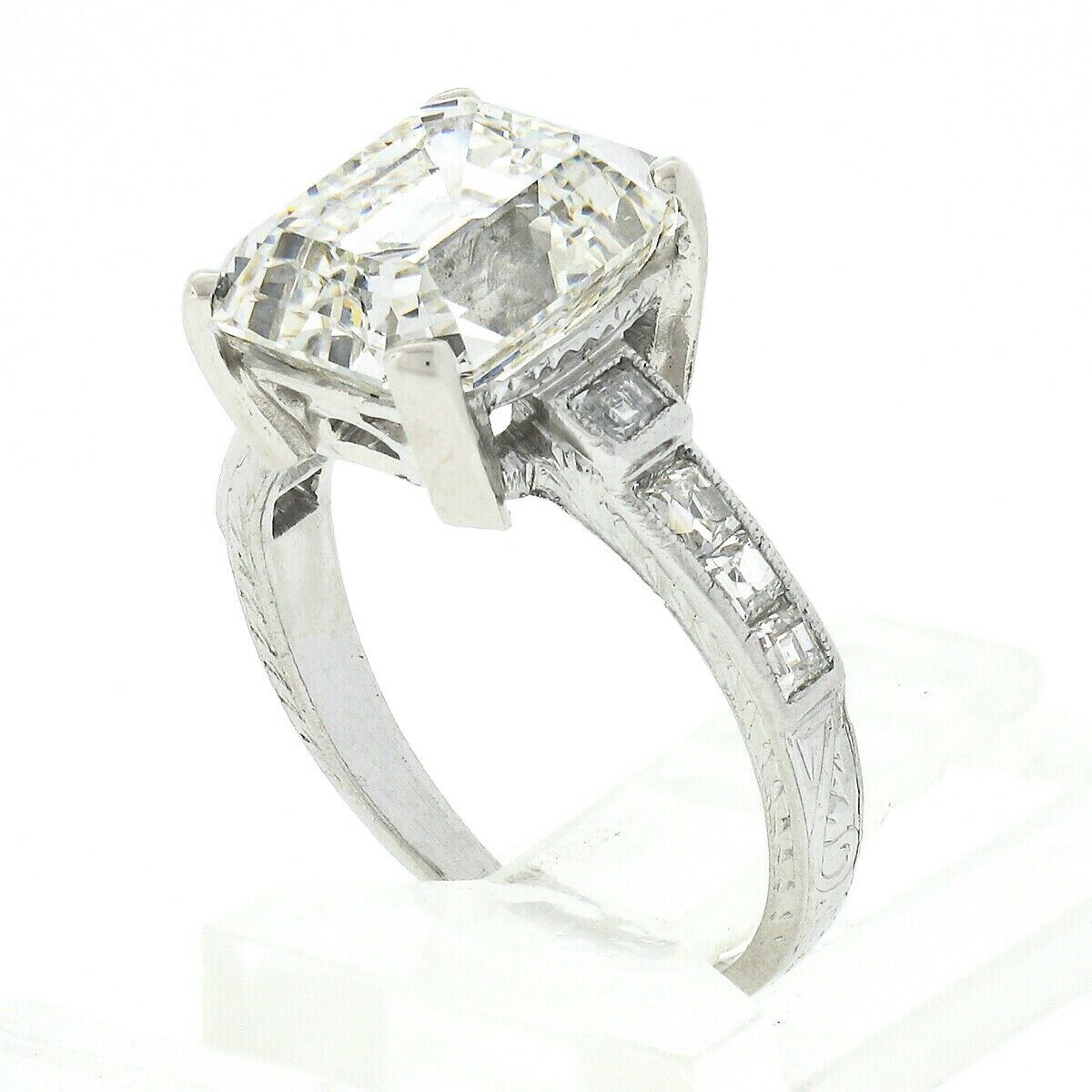 Antique Art Deco Platinum 4.24ctw GIA Emerald Diamond Solitaire Engagement Ring 3