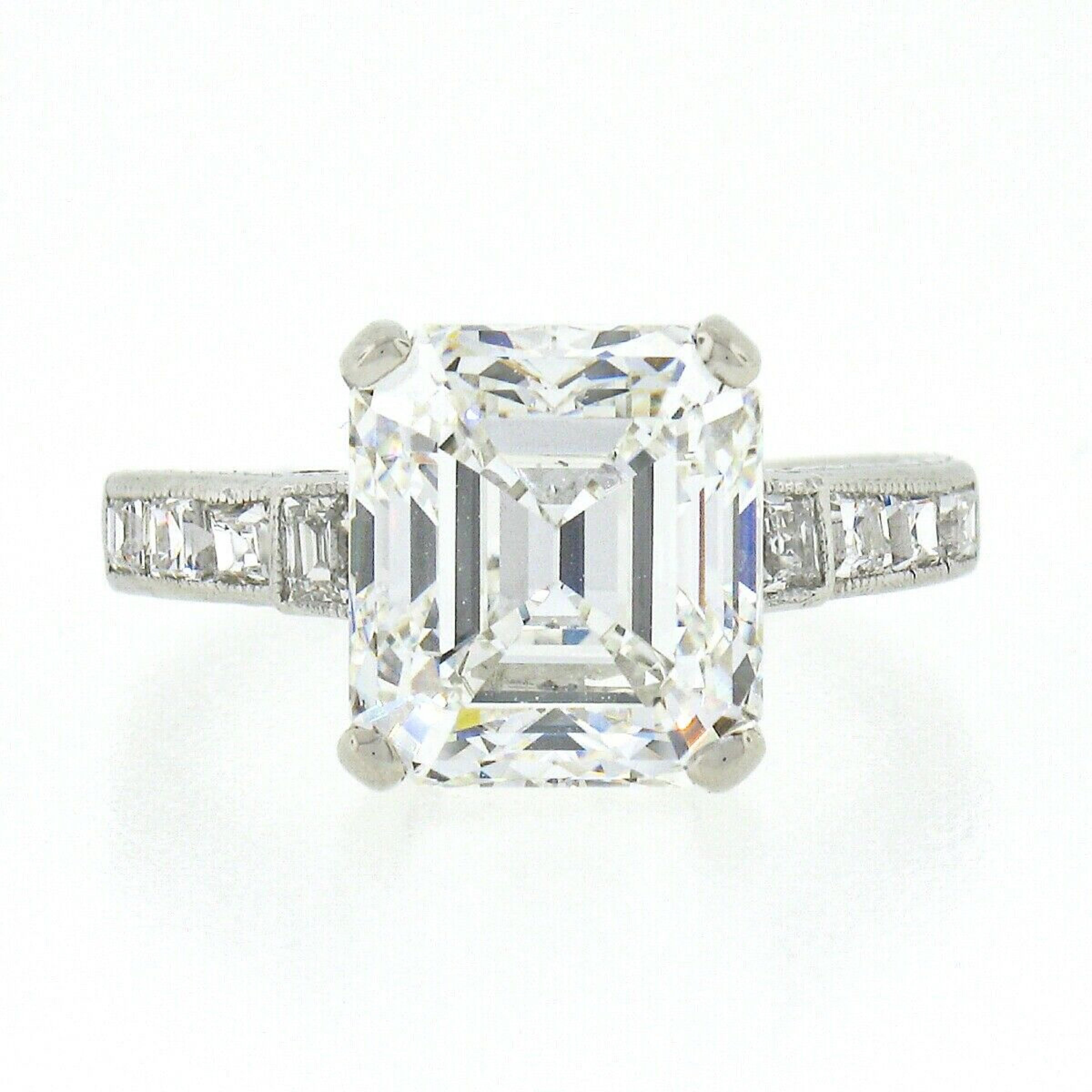 Emerald Cut Antique Art Deco Platinum 4.24ctw GIA Emerald Diamond Solitaire Engagement Ring