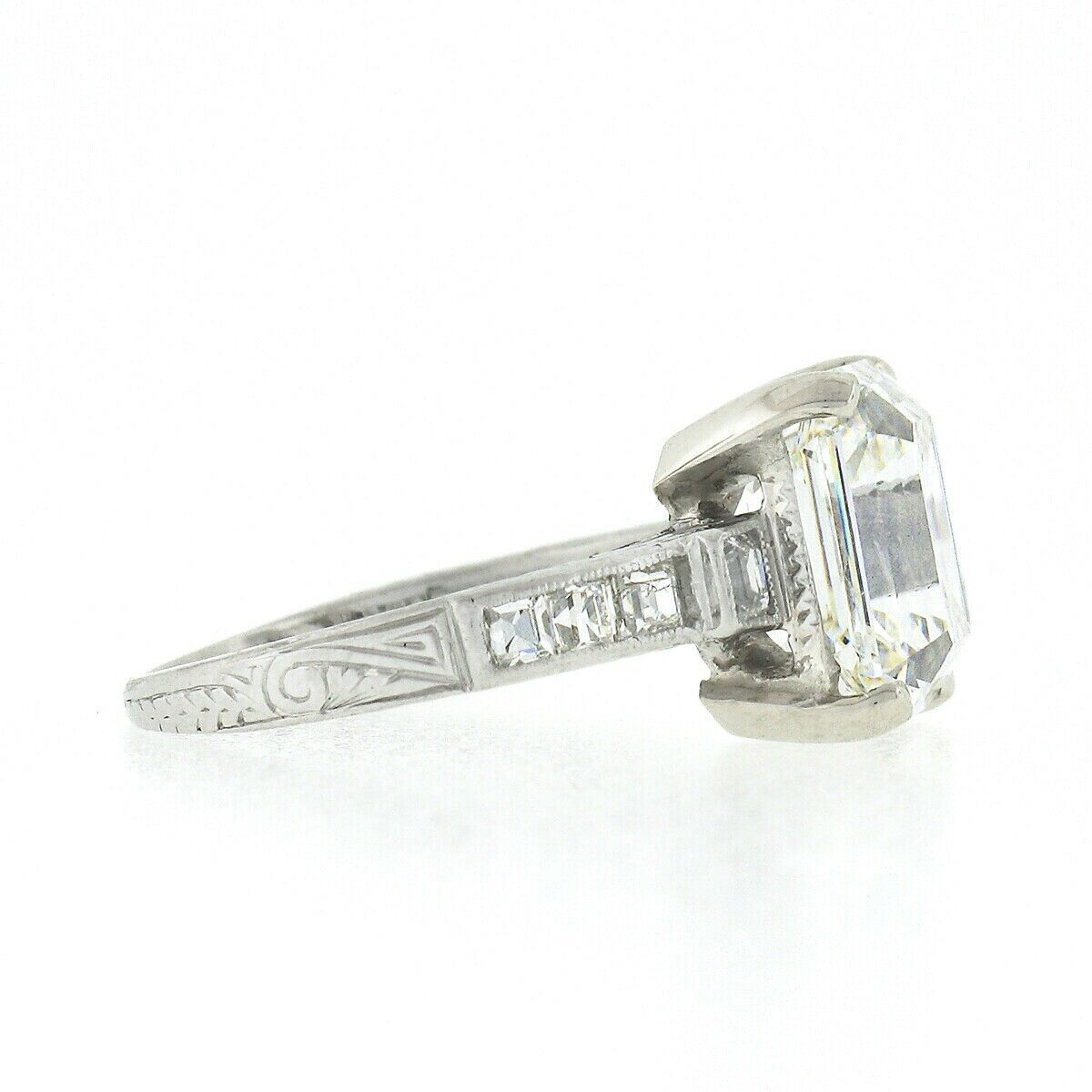 Antique Art Deco Platinum 4.24ctw GIA Emerald Diamond Solitaire Engagement Ring In Good Condition In Montclair, NJ