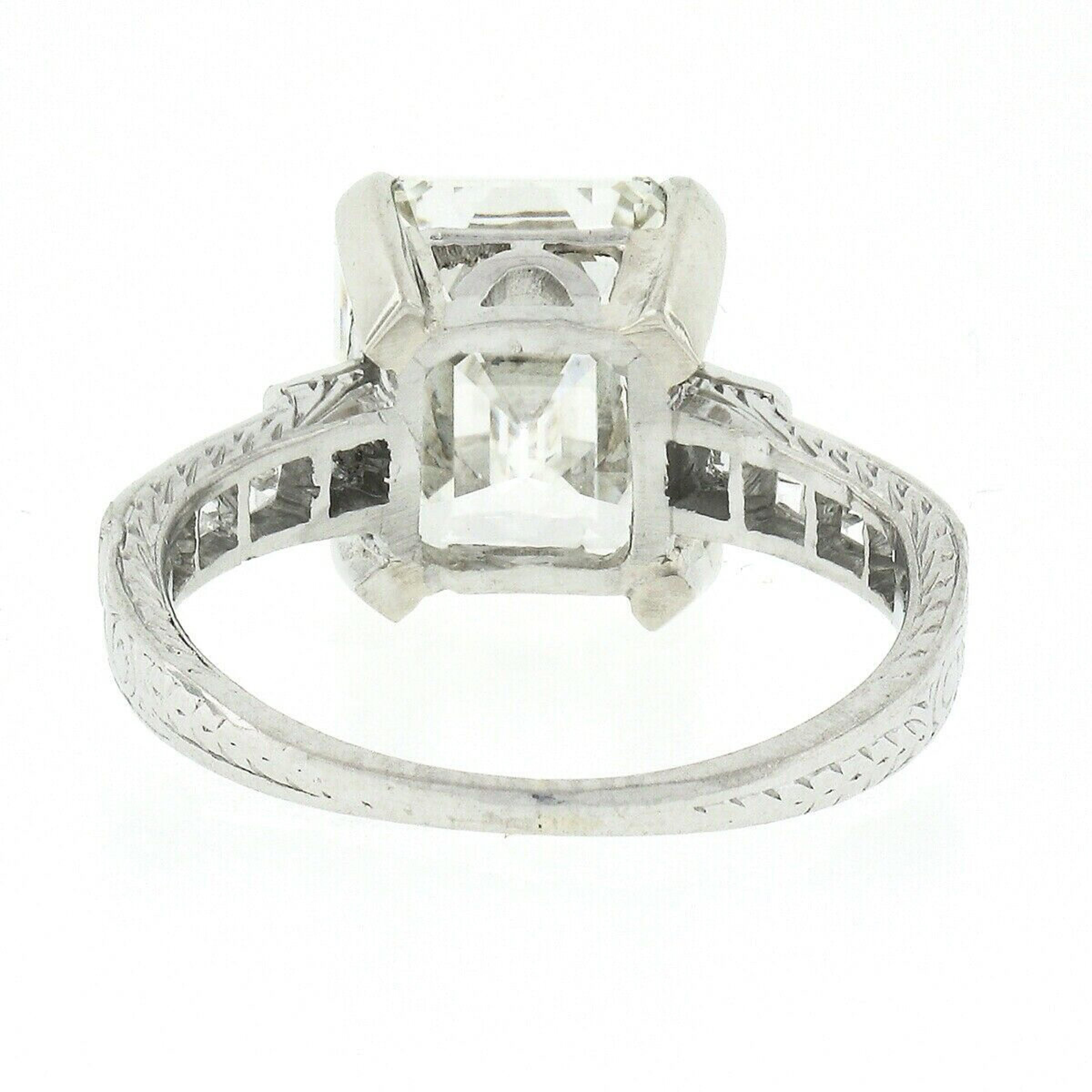 Antique Art Deco Platinum 4.24ctw GIA Emerald Diamond Solitaire Engagement Ring 1
