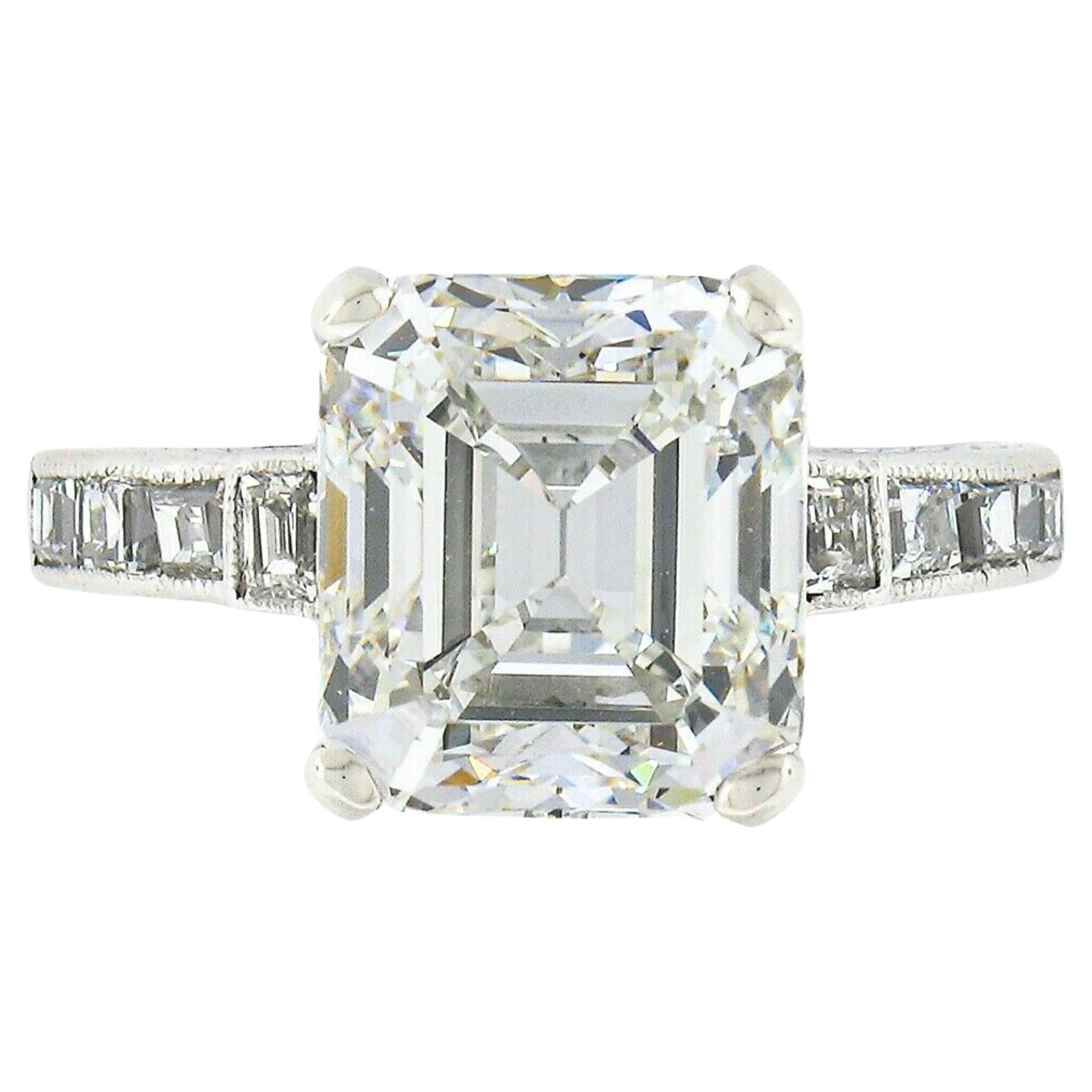 Antique Art Deco Platinum 4.24ctw GIA Emerald Diamond Solitaire Engagement Ring