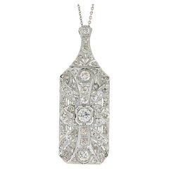 Antique Art Deco Platinum 4.37ct Old European Diamond Large Dinner Pendant Chain