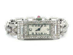 Antique Art Deco Platinum 4.58ctw Round & Baguette Cut Diamond Watch Bracelet