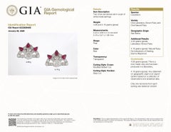 Antique Art Deco Platinum 5.05ctw GIA Pear Ruby & Old Cut Diamond Fan Earrings