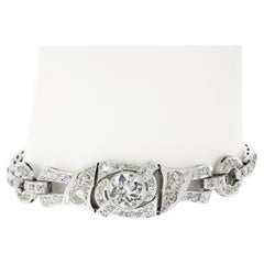 Antique Art Deco Platinum 5.54ctw GIA European Diamond Fancy Link Belly Bracelet